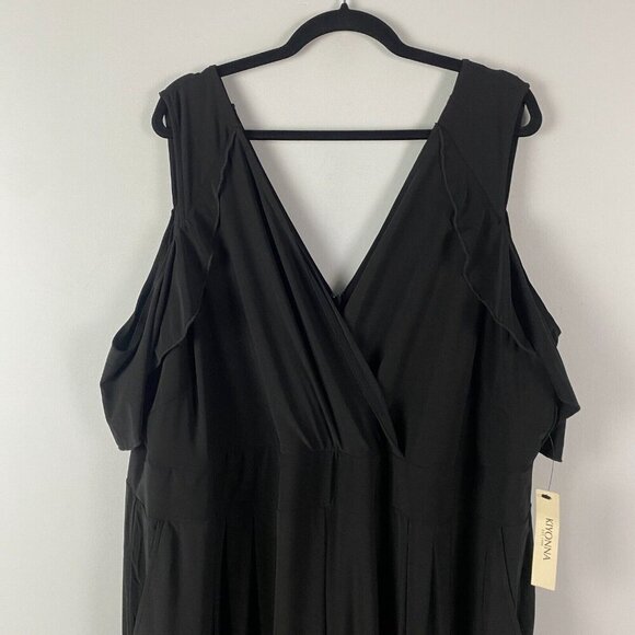 Kiyonna Black Cold Shoulder Jumpsuit Size 4X V Neck Wide Leg Stretch - Picture 2 of 12